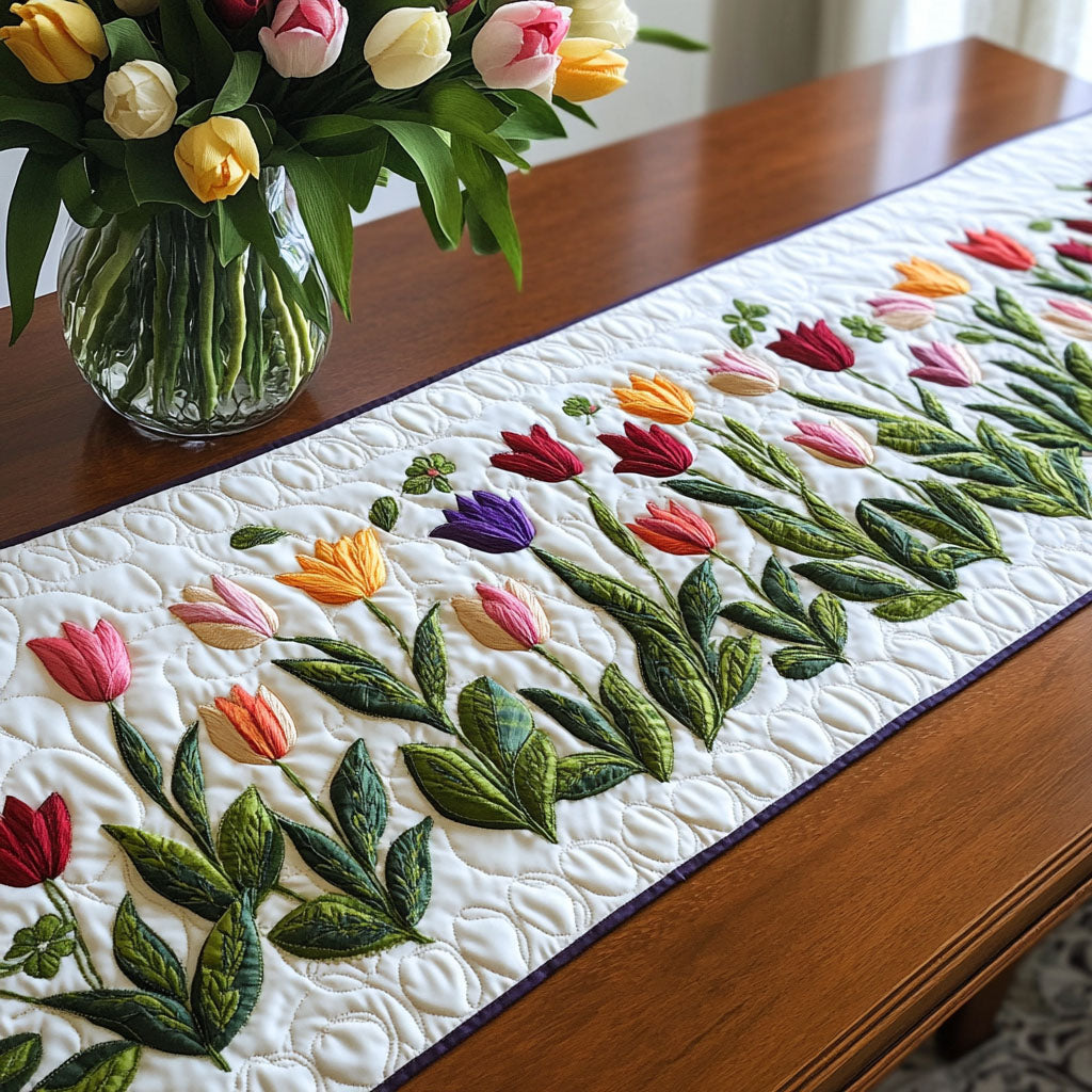 Vibrant Tulip Garden Quilted Table Runner Dining Table Decor Ideas Unusual Tulip Gifts