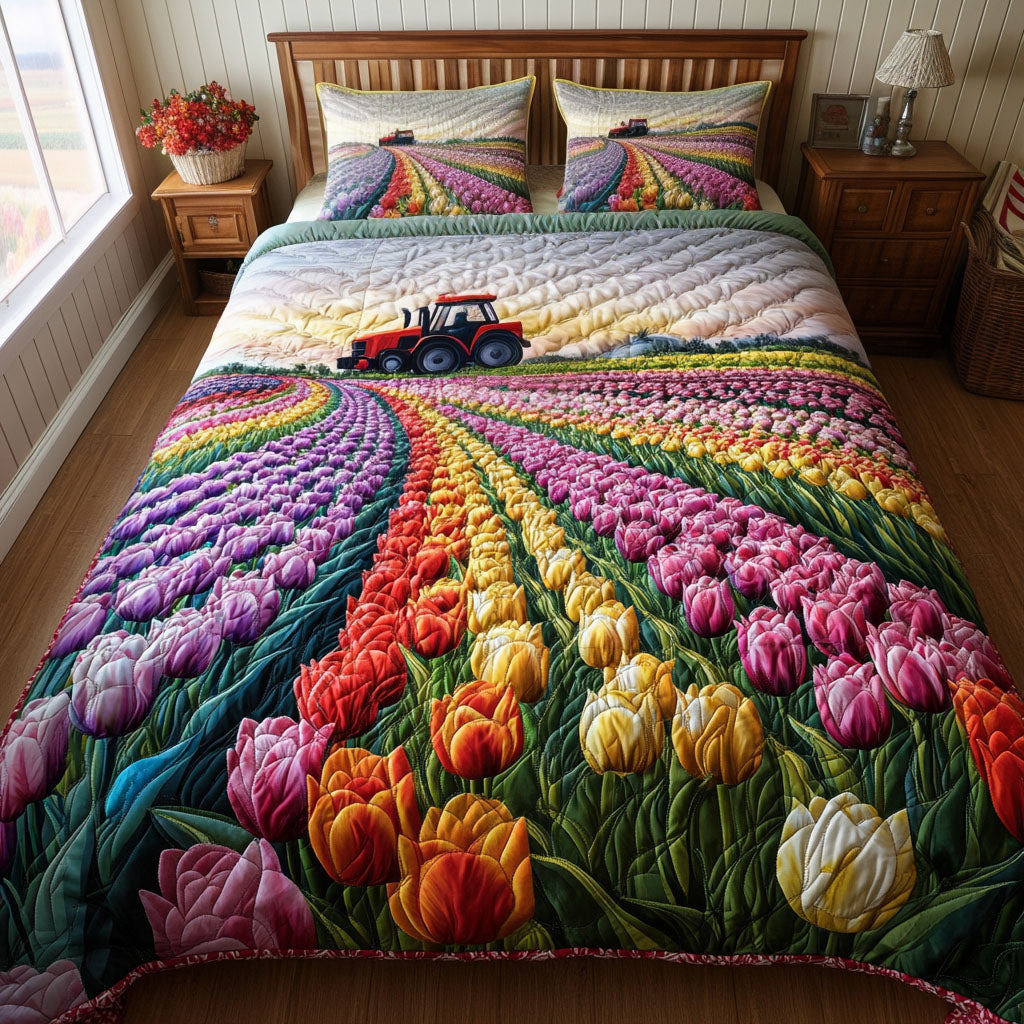 Vibrant Tulip Path Quilted Bedding Set Thoughtful Bedroom Gift Idea for Any Occasion