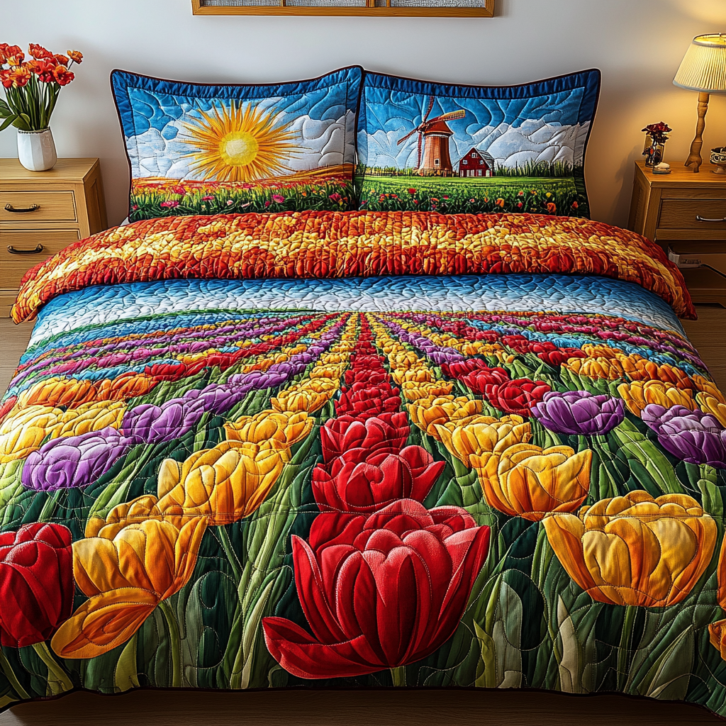 Vibrant Tulips Quilted Bedding Set Bed Decor Ideas Gift Ideas For Tulip Lovers