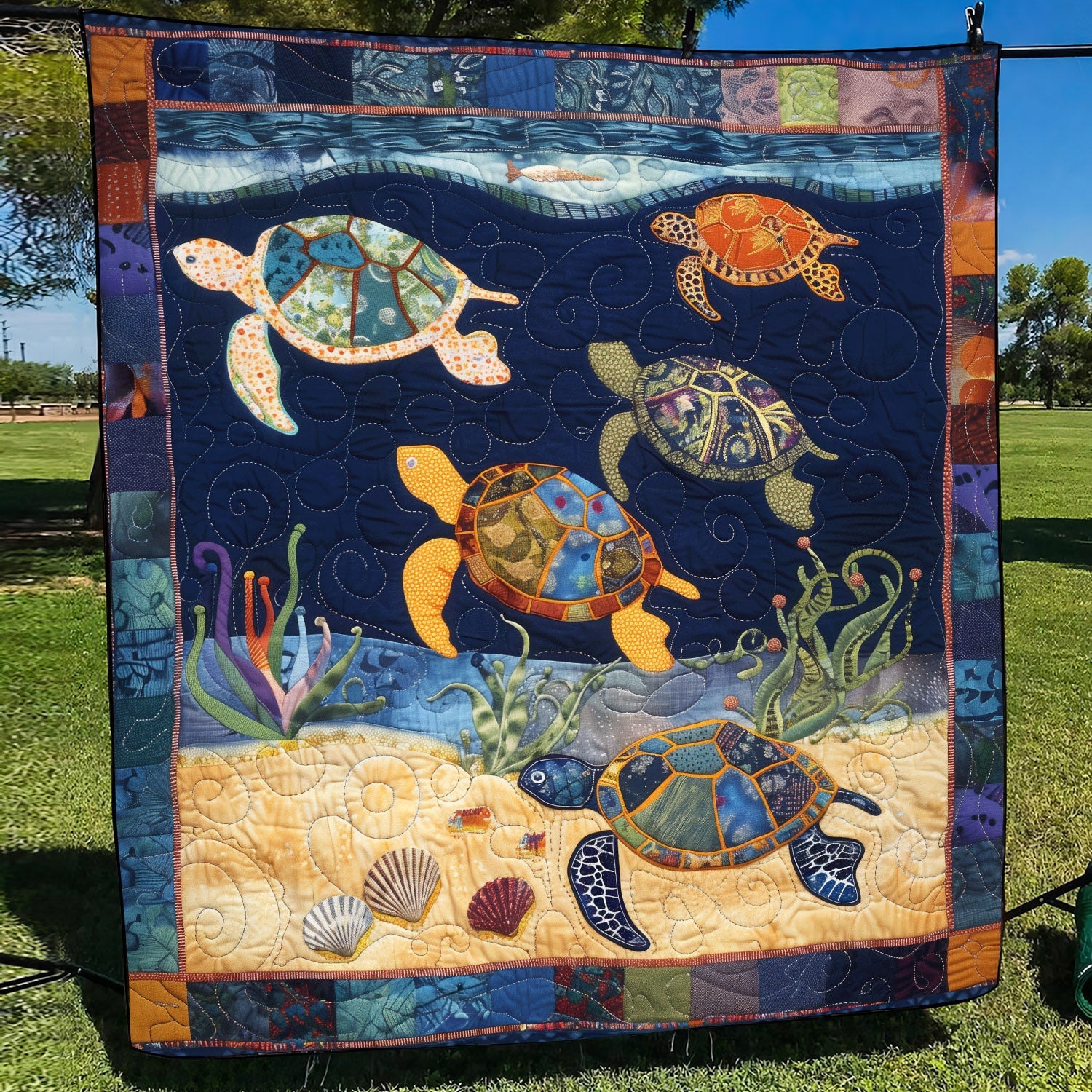 Vibrant Turtle Night Quilted Blanket Gifts For A Turtle Lover