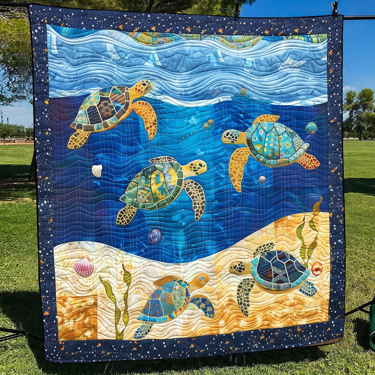Vibrant Turtle Voyage Quilted Blanket Presents For Turtle Lovers