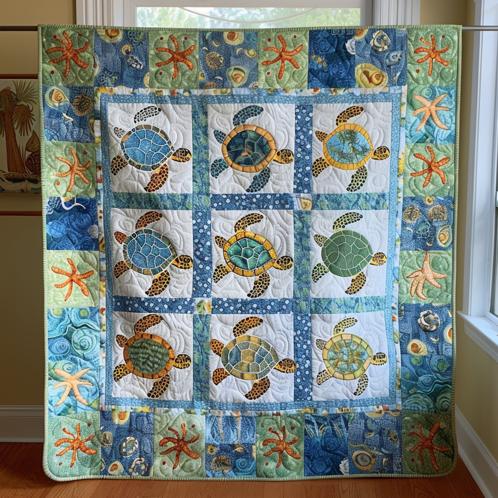Vibrant Turtles Quilted Blanket Turtle Gifts For Adults