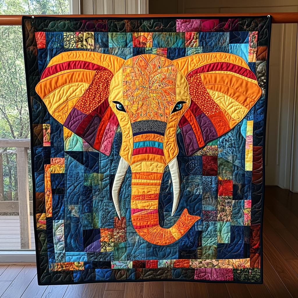 Vibrant Tusker Quilted Blanket Elephant Gifts For Her