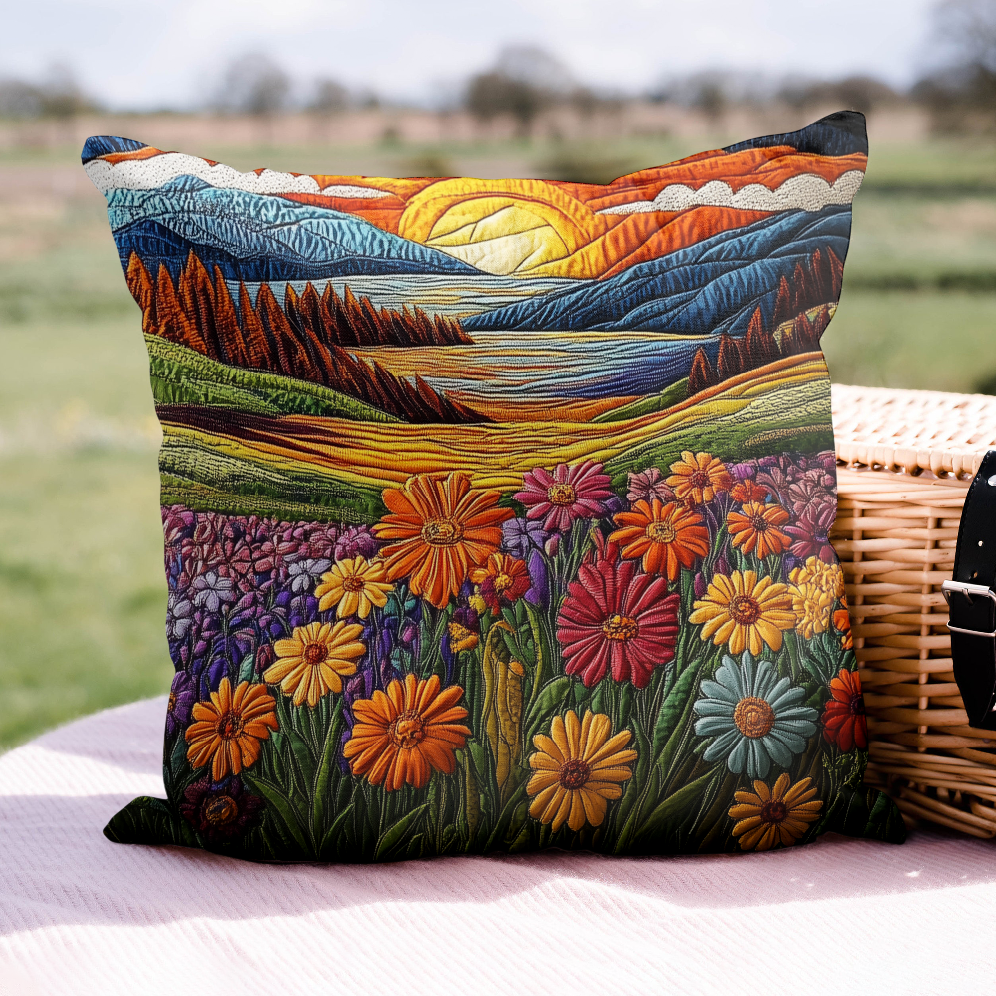 Vibrant View Quilted Pillow Case Winter Throw Pillow for Home