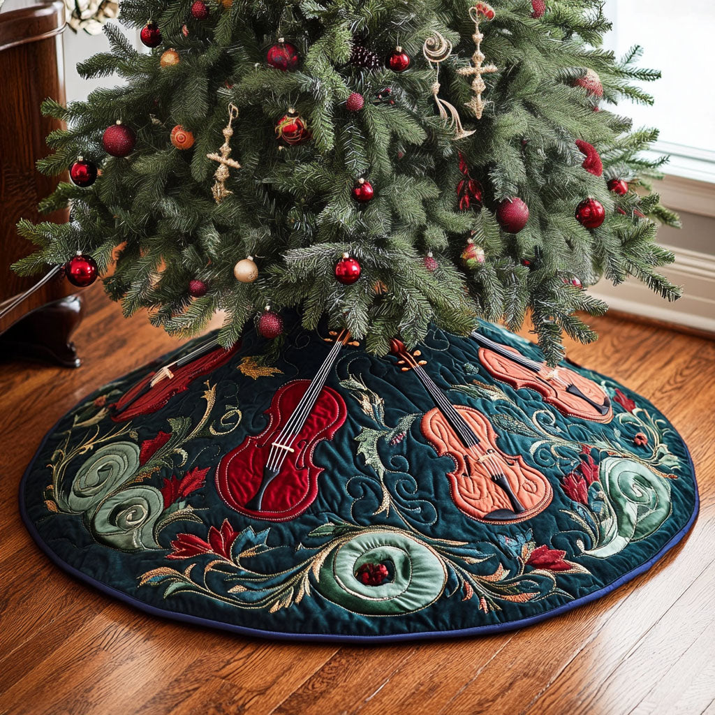 Vibrant Virtuoso Quilted Christmas Tree Skirt Festive Holiday Tree Skirt Xmas Under-Tree Decoration