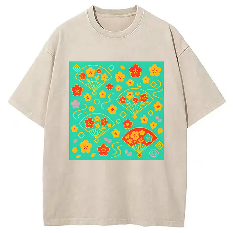 Vibrant Wafu Blossom Fans Washed T-Shirt Everyday Comfort Graphic Shirt Gifts For Sister