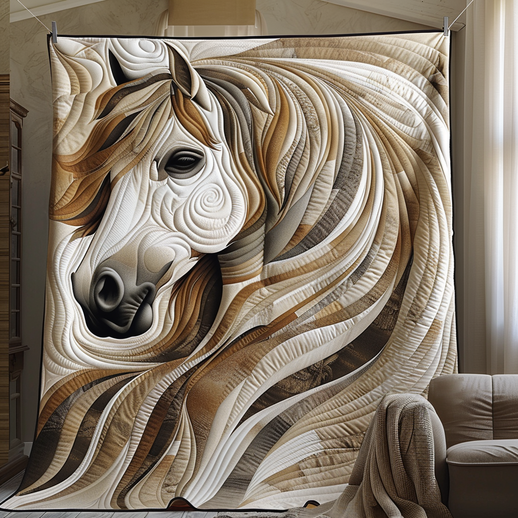 Vibrant White Horse Quilted Blanket Gift For Horse Lover