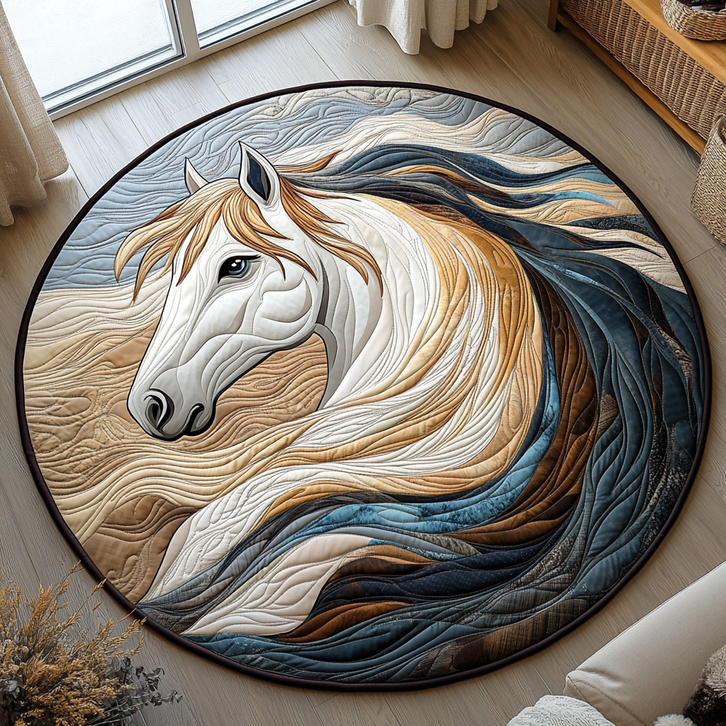 Vibrant White Horse Quilted Round Mat Outdoor Entryway Decor Gifts To Get Horse Lovers