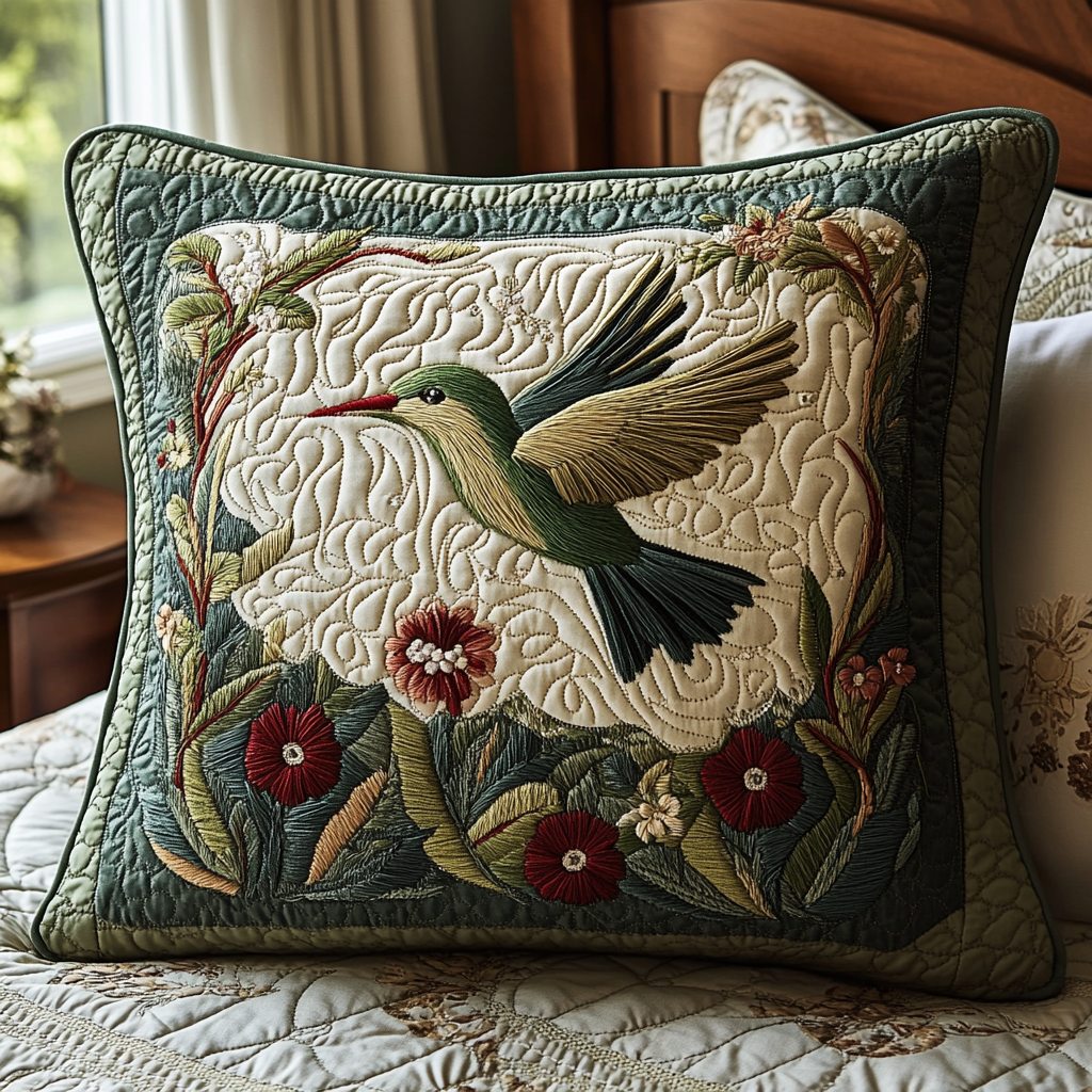 Vibrant Wings Quilted Pillow Case Home Decor Pillow Covers The Hummingbird Gift