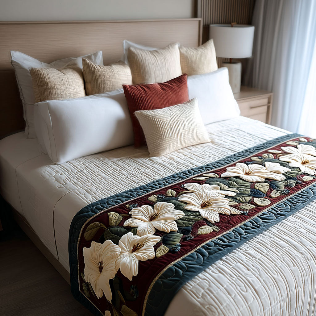 Victorian Magnolia Elegance Quilted Bed Runner Bedroom Decor Christmas Flower Gifts