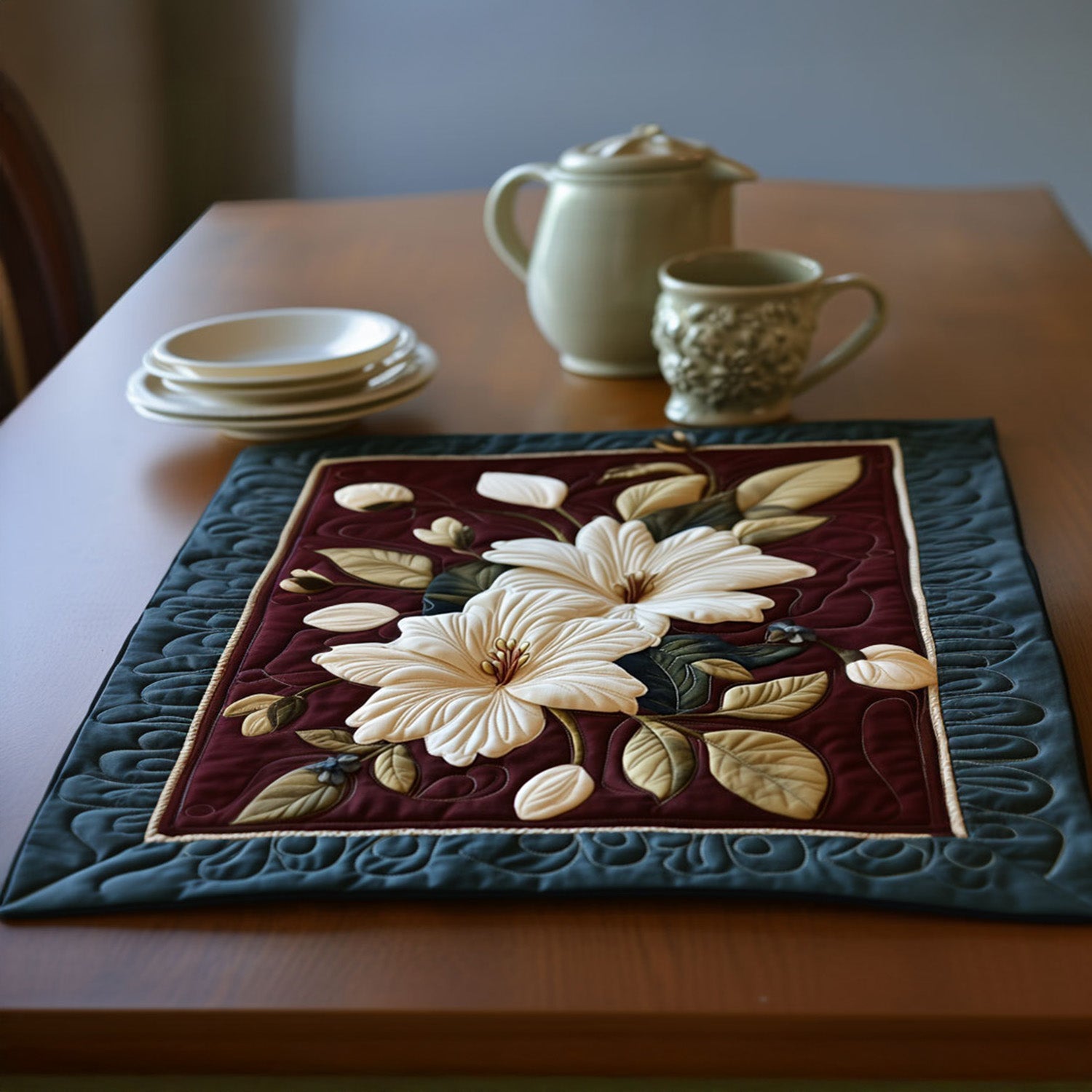 Victorian Magnolia Elegance Quilted Place Mat Dining Table Accessories Best Gifts For Flower Lovers