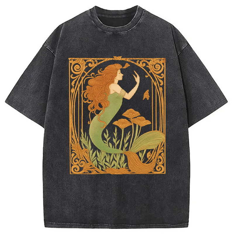 Victorian Mermaidcore Vintage Washed T-Shirt Trendy Aesthetic Graphic Apparel Gifts For BFF-1