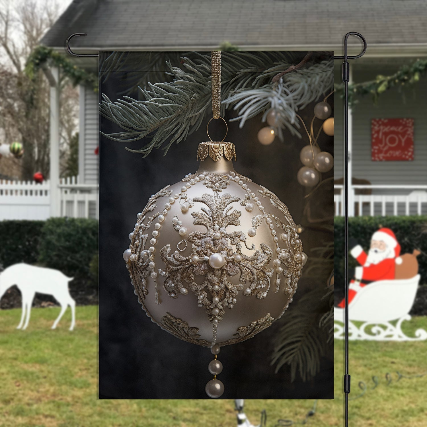 Victorian Yuletide Pearl Garden Flag Adorned Splendor Pearl Christmas Flag Gift