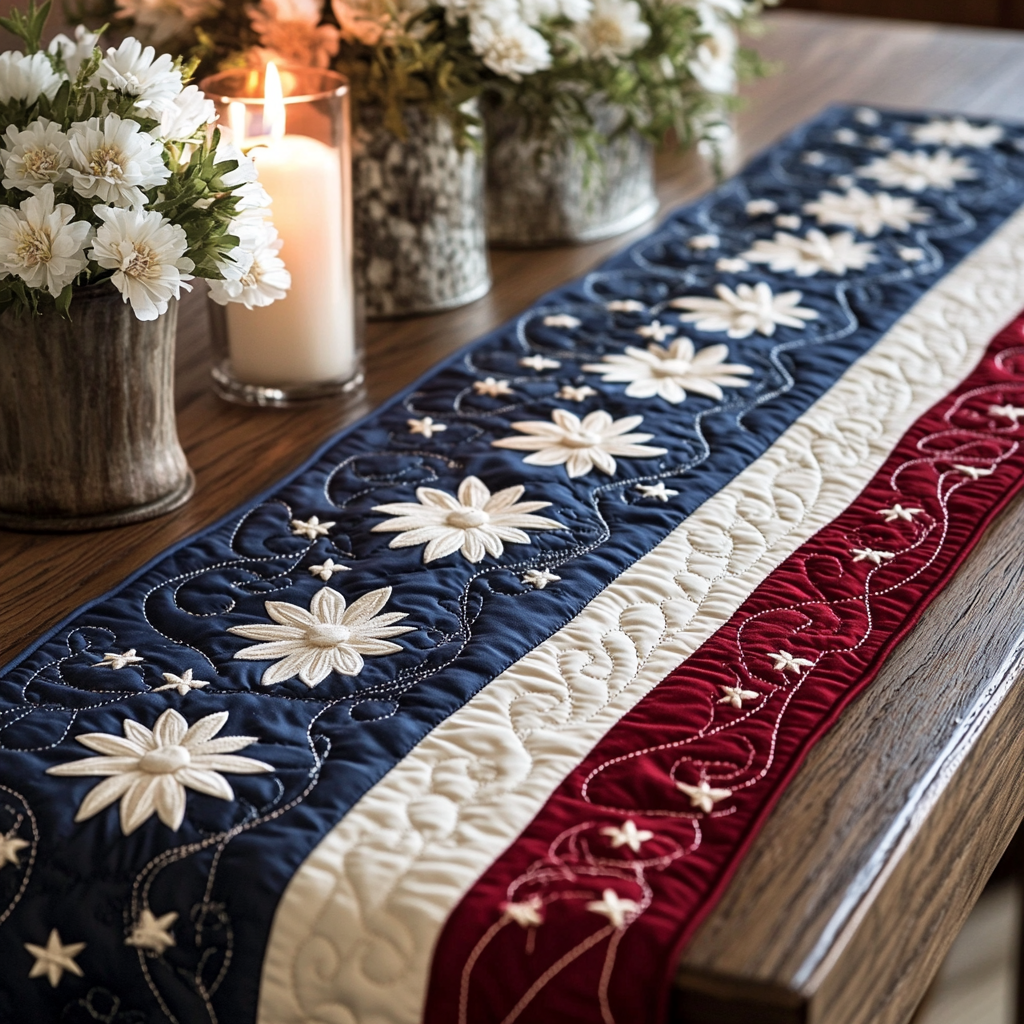 Victory Stripes Quilted Table Runner Dinner Table Decor Ideas Patriotic Novelty Items