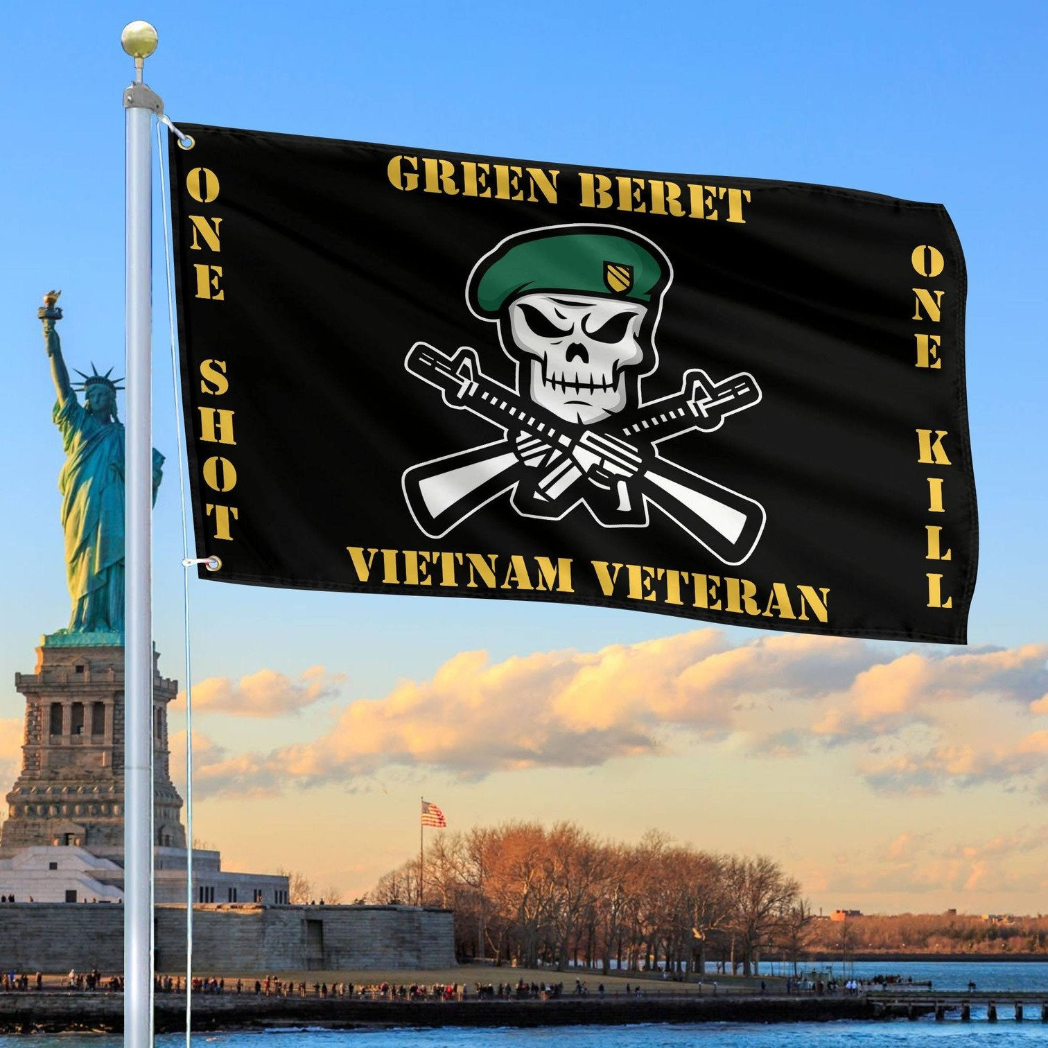 VietNam Veteran Flag Green Beret One Shot One Kill Home Decor Gift Ideas