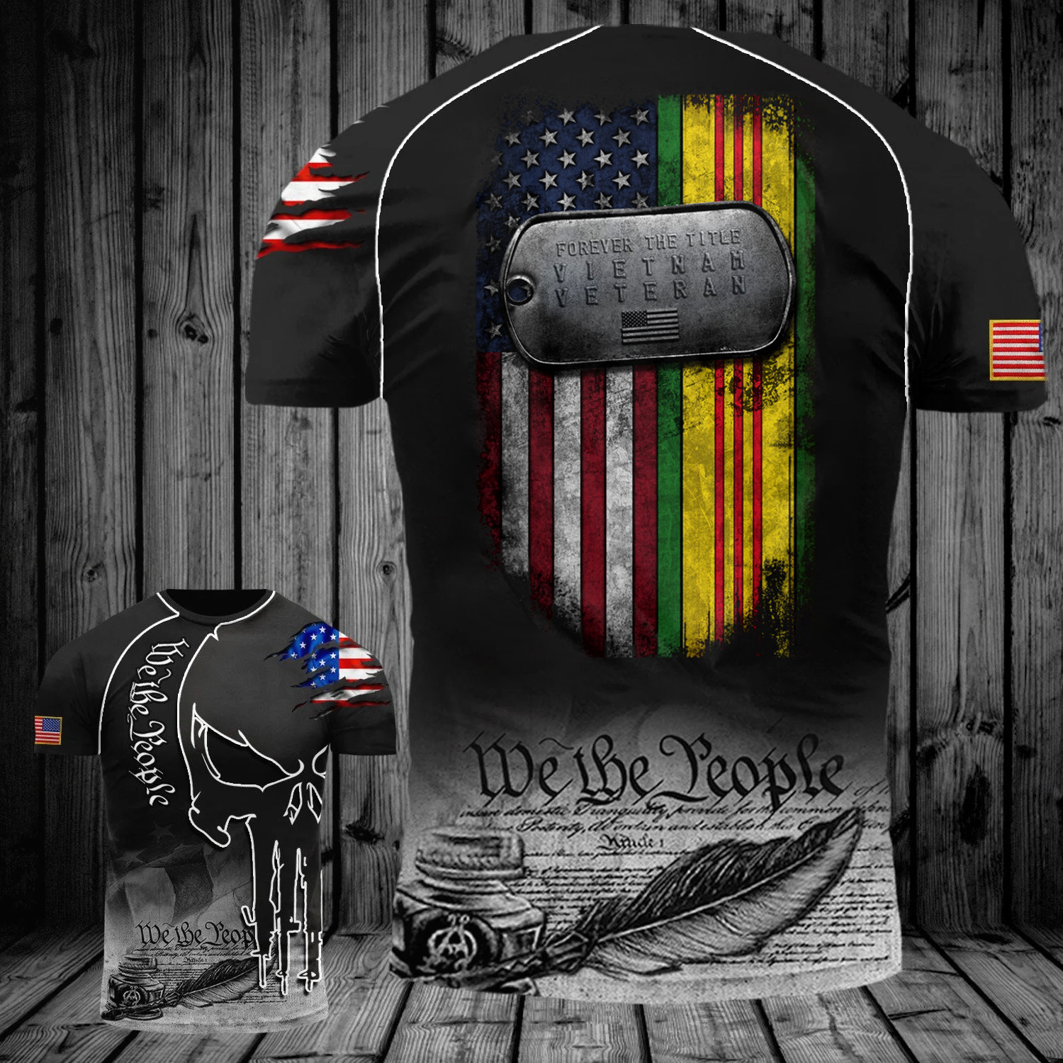 Vietnam Veteran Shirt Veteran Dog Tag We The People American Flag Vietnam Vets T-Shirt