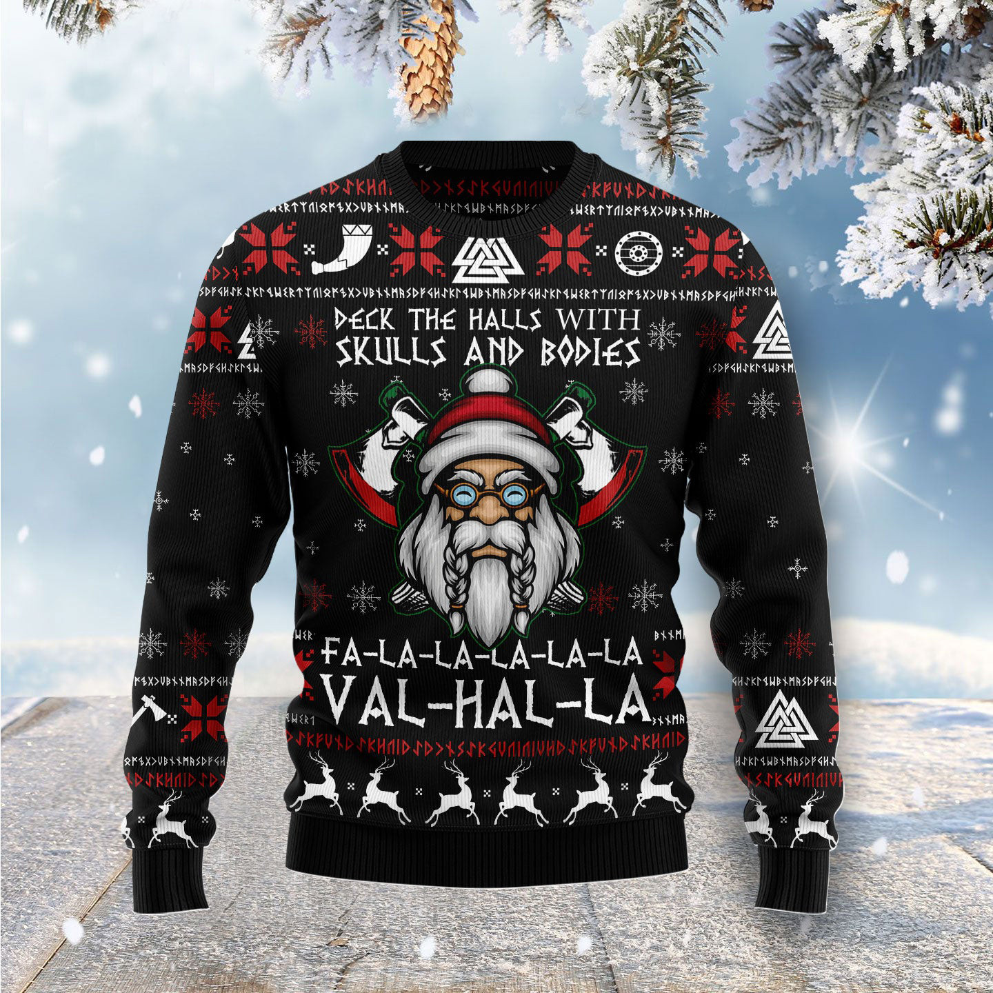 Viking Deck The Halls With Skulls Ugly Christmas Sweater Holiday Wear Christmas Gifts For Dad