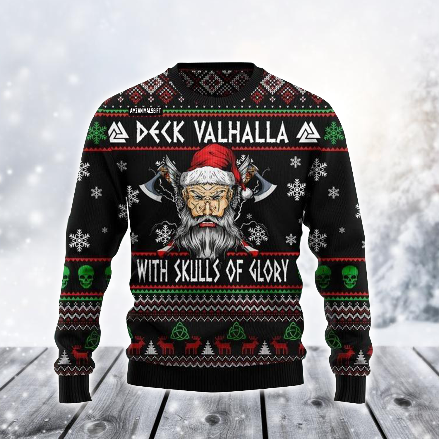 Viking Deck Valhalla Ugly Christmas Sweater Skull Jumper Xmas Gifts For Viking Lovers