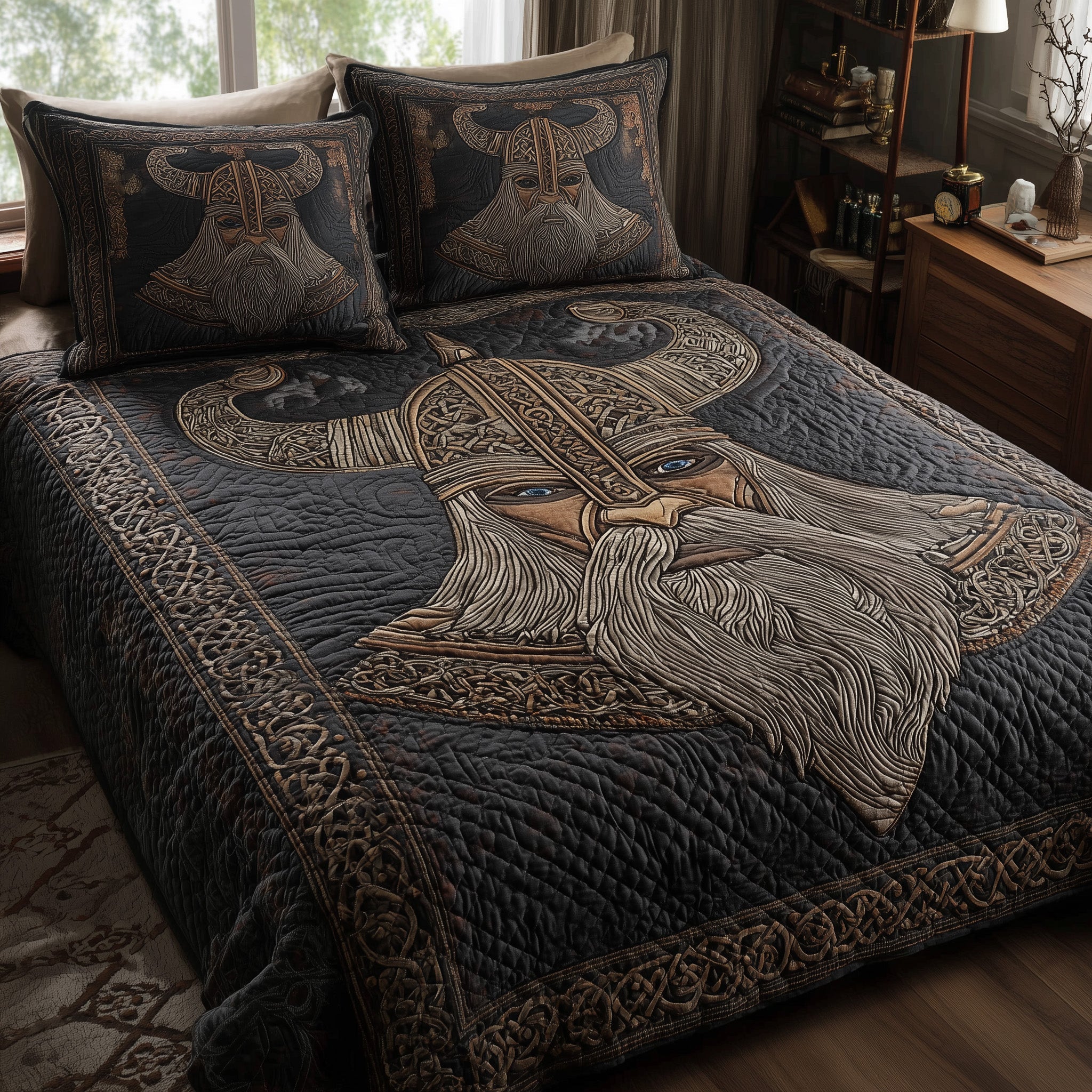 Viking God Quilted Bedding Set Duvet Cover Bedspread Top Birthday Gifts For Men
