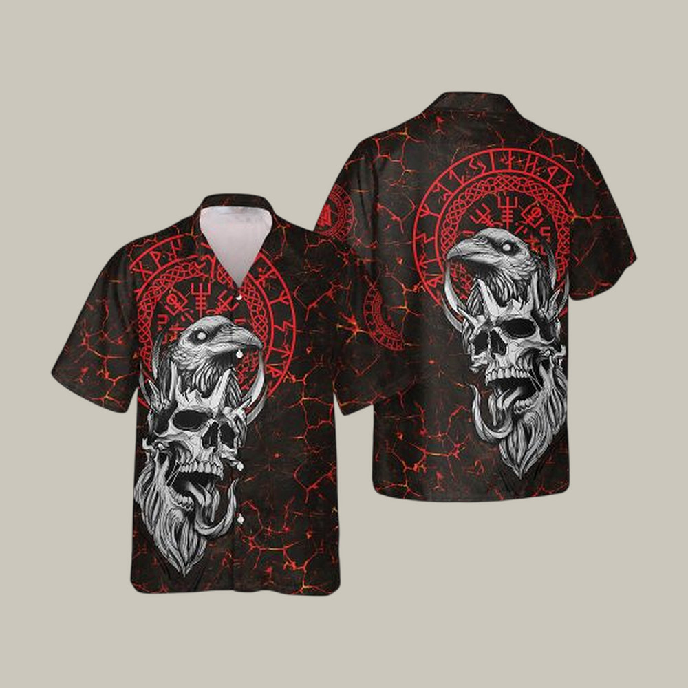 Viking Great Warrior Skull Hawaiian Shirt Gothic Skeleton Graphic Tee Great Gift For Him