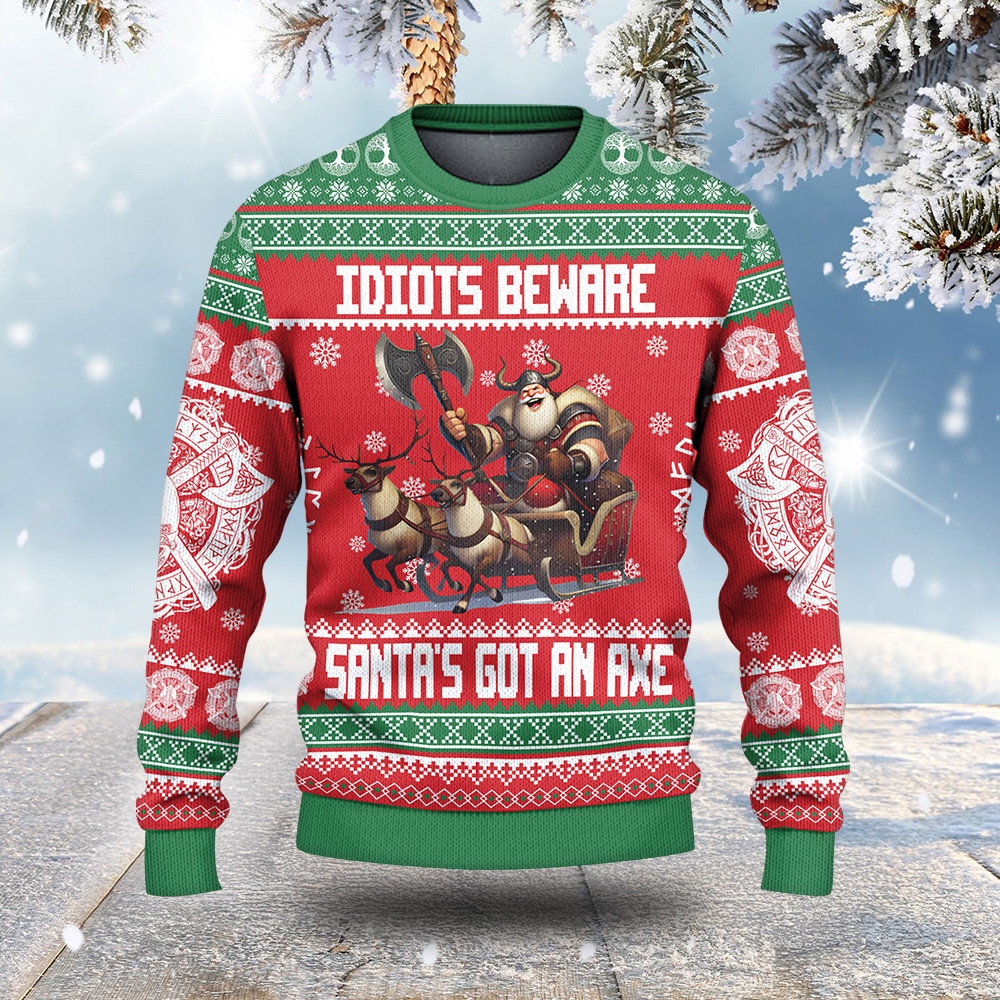 Viking Idiots Beware Ugly Christmas Sweater Winter Clothing Christmas Gifts For Him