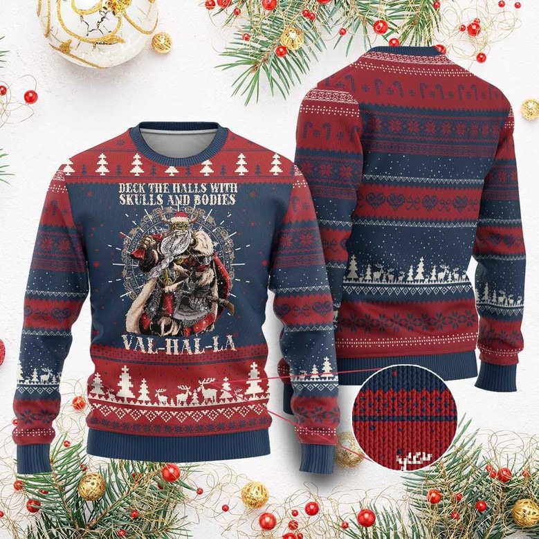 Viking Santa Deck The Halls Ugly Christmas Sweater Valhalla Sweater Xmas Viking Gifts
