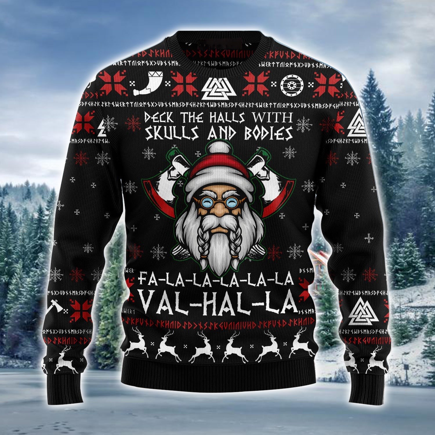 Viking Santa Deck The Halls With Skulls Ugly Christmas Sweater Nordic Clothing Christmas Gifts