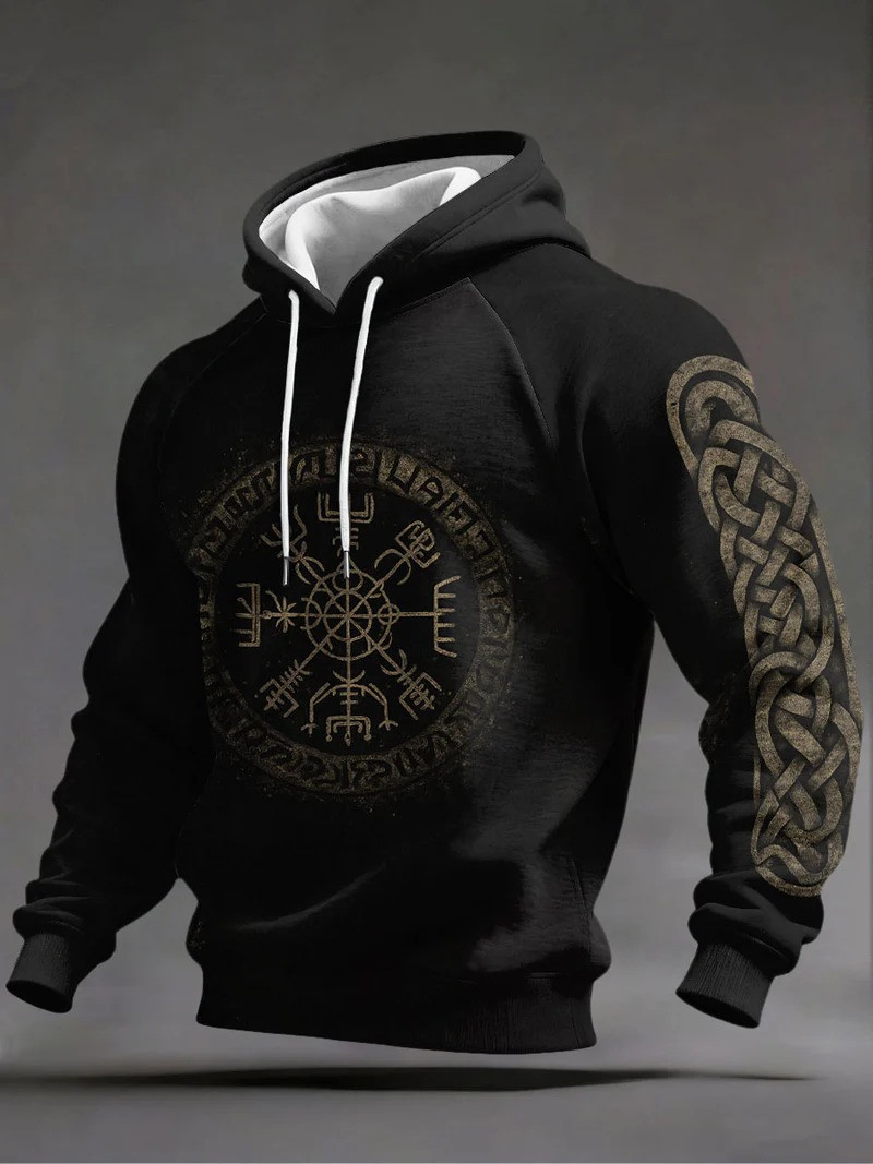 Viking Style Vegvisir Compass Celtic Knot Hoodie Valhalla Norse Mythology Fan Gear Gift For Viking Fans