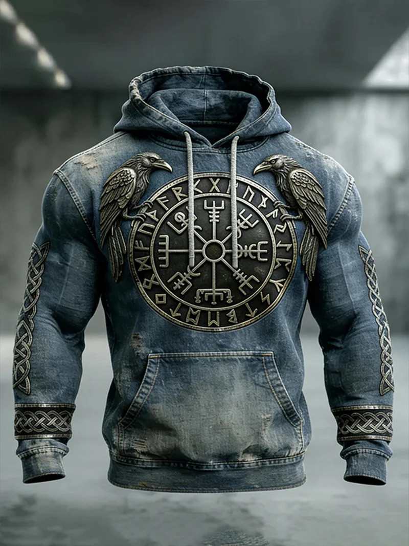 Viking Style Vegvisir Compass Raven Hoodie Valhalla Norse Mythology Warrior Fan Gear Gift For Dad