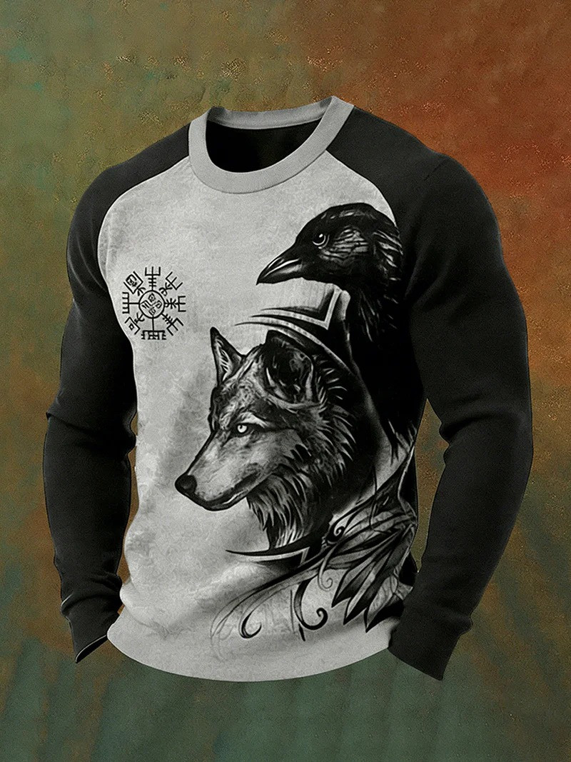 Viking Style Wolf And Raven Long Sleeve Shirt Valhalla Norse Mythology Fan Gear Best Gift For Viking Lovers
