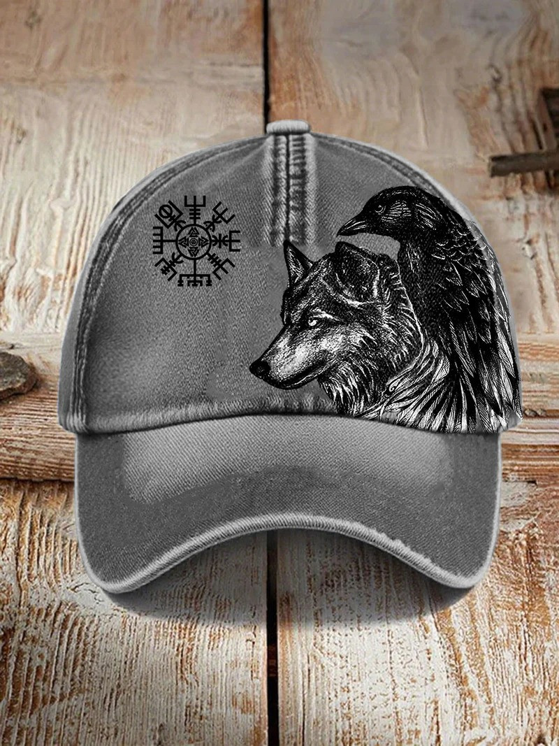 Viking Style Wolf Raven Vegvisir Baseball Hat Valhalla Norse Mythology Fan Gear Gift For Dad