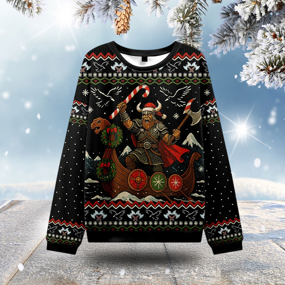 Viking Warrior Christmas Ugly Sweater Christmas Themed Holiday Wear Xmas Presents