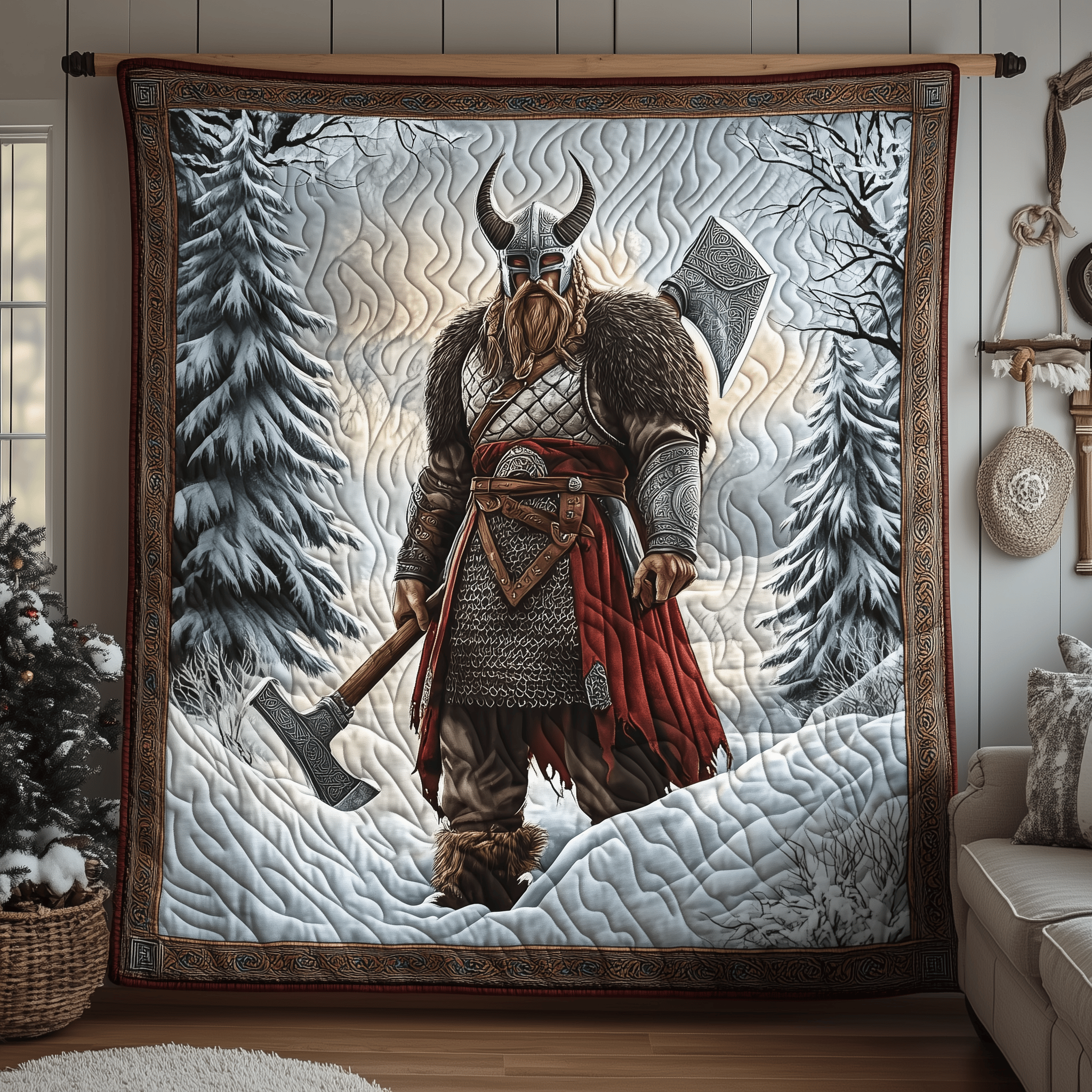 Viking Warrior Quilted Blanket Christmas Quilted Blanket Christmas Gifts For Boyfriend