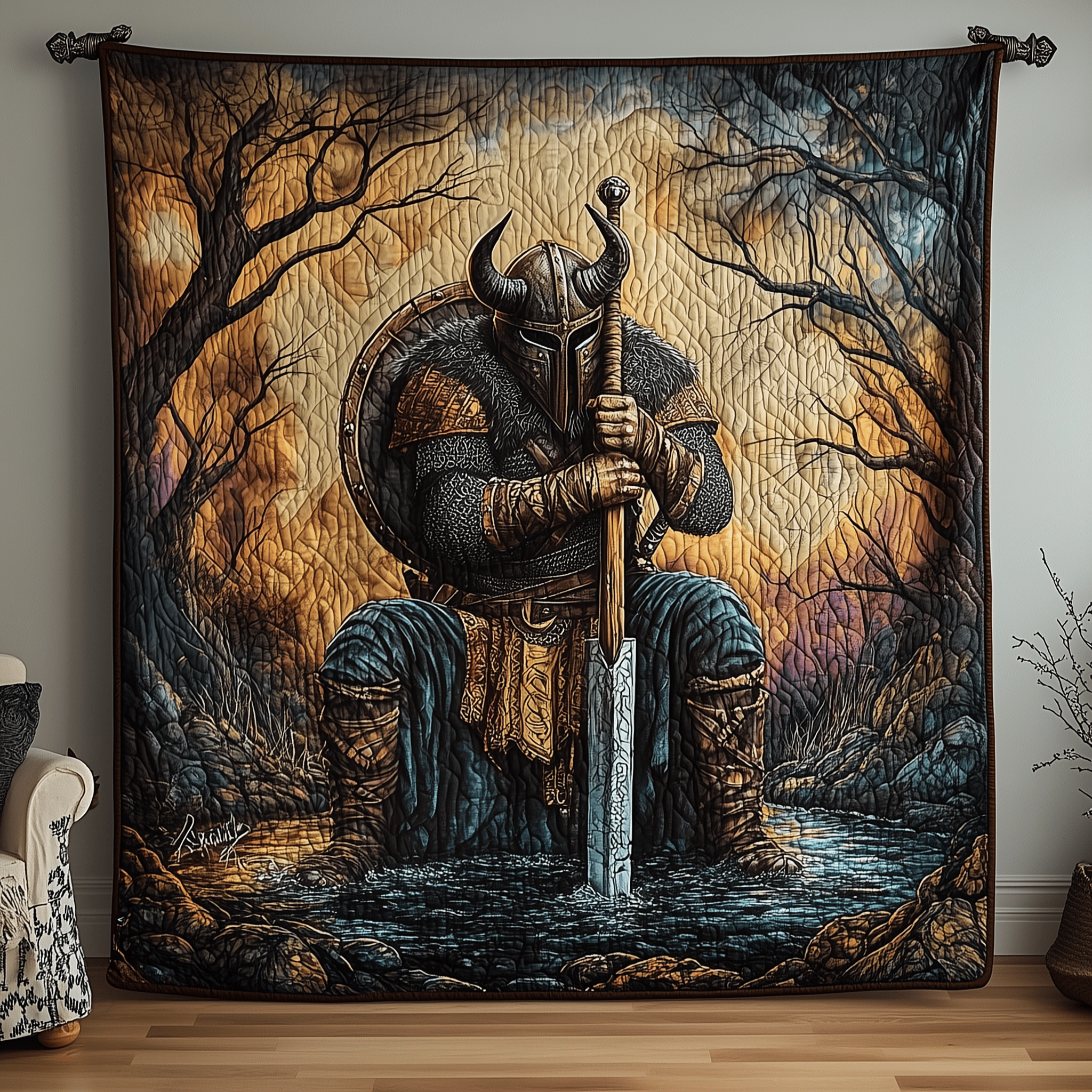 Viking Warrior Quilted Blanket Christmas Quilted Blanket Christmas Gifts For Him