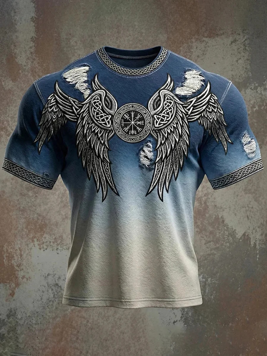 Viking Wings T-Shirt Norse Mythology Graphic Tees Nordic Warrior Apparel Gift For Dad