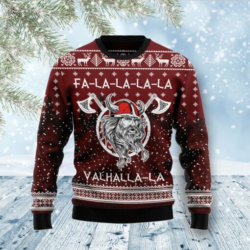 Vikings Fa La La La Ugly Christmas Sweater Valhalla Xmas Clothing Gifts For Viking Lovers