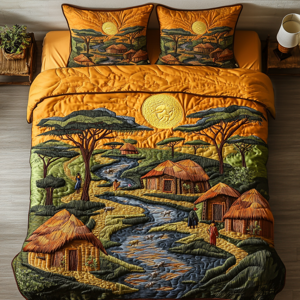 Village Calm Quilted Bedding Set Bed Decor Ideas African American Gifts For Her