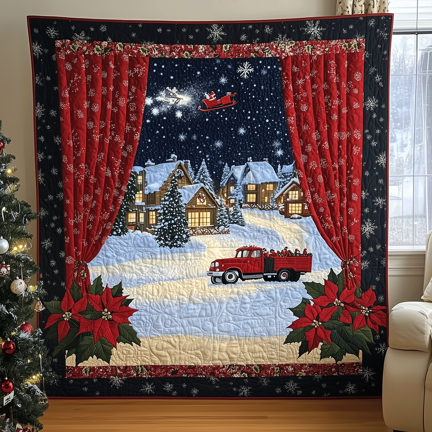 Village Christmas Eve Quilted Blanket Cute Christmas Blankets