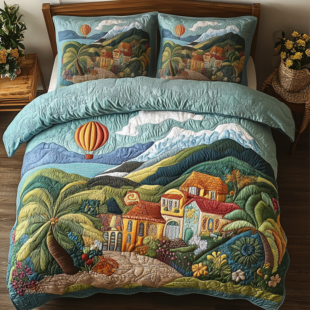 Village Escape Quilted Bedding Set Premium Comforter Set for Restful Nights