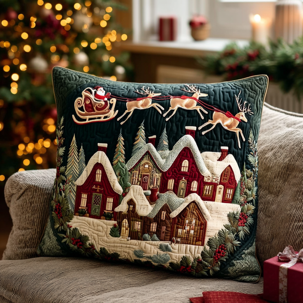Village Night Quilted Pillow Case Christmas Sofa Pillow Covers Xmas Gifts For Mom