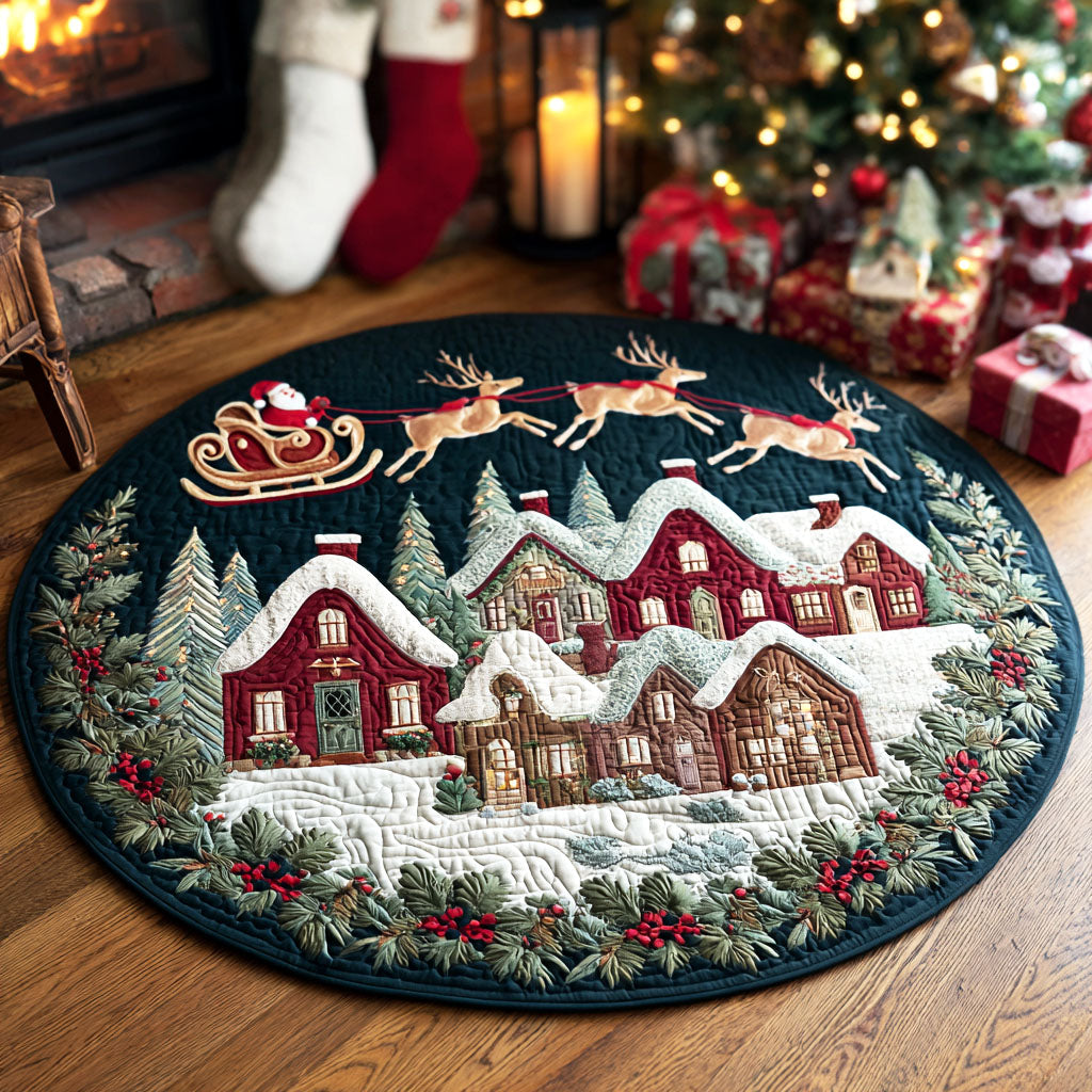 Village Night Quilted Round Mat Xmas Round Mat Indoor Home Decor Gifts For The Family Christmas