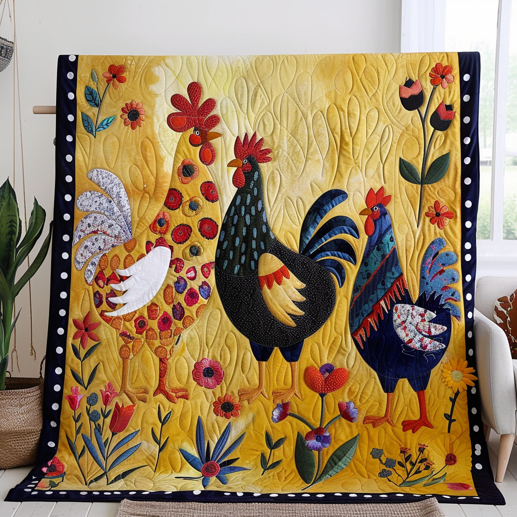 Village Rooster Quilted Blanket Gifts For Chicken Owners