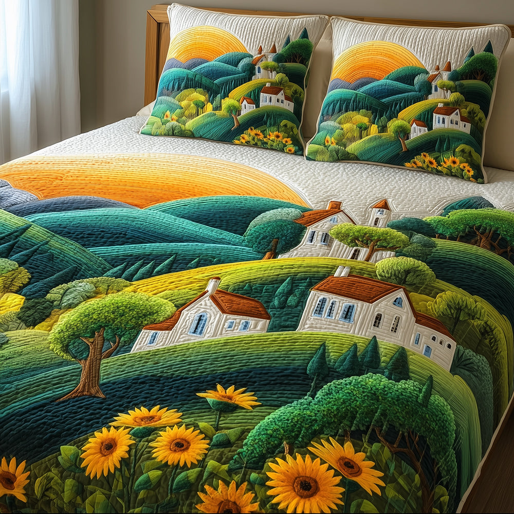 Village Serenity Quilted Bedding Set Aesthetic Room Decor Christmas Gifts For Relatives
