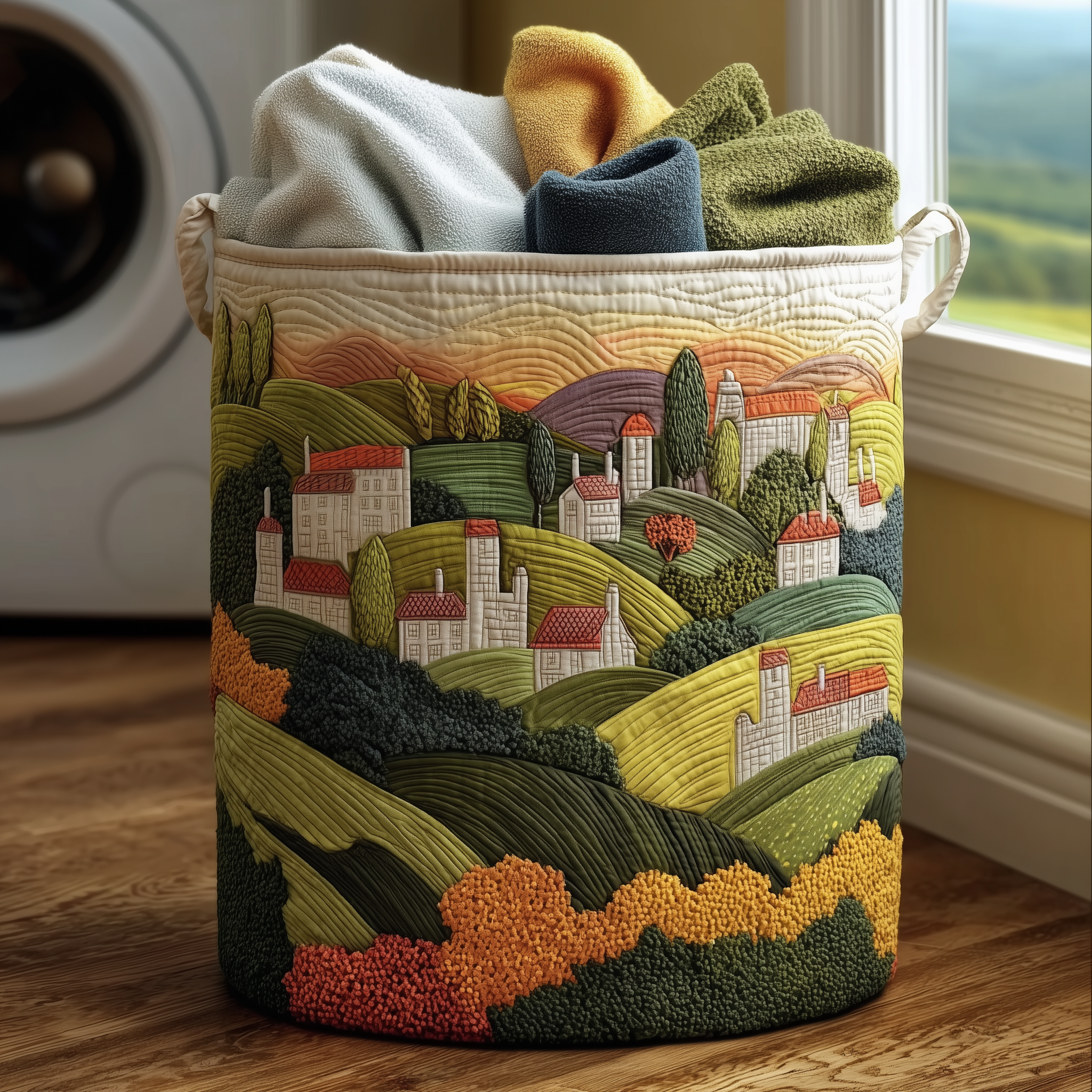 Village View Quilted Laundry Basket Creative Gift For Family