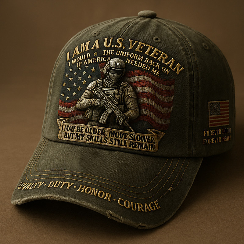 Vinatage I Am A US Veteran Hat Military Soldier Pattern Patriotic Baseball Cap Gift For Veterans