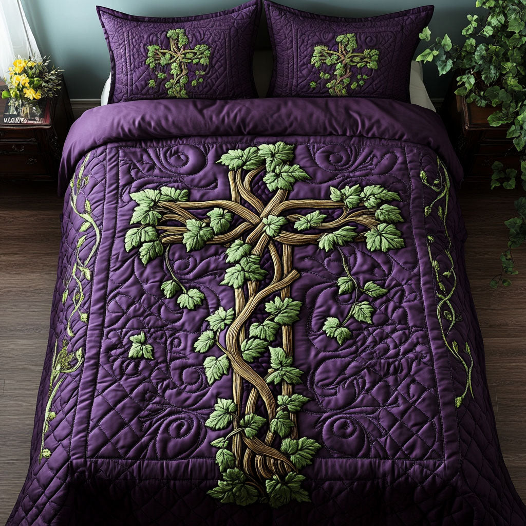 Vine Cross Quilted Bedding Set Comfortable Microfiber Bedding Set for Everyday Use