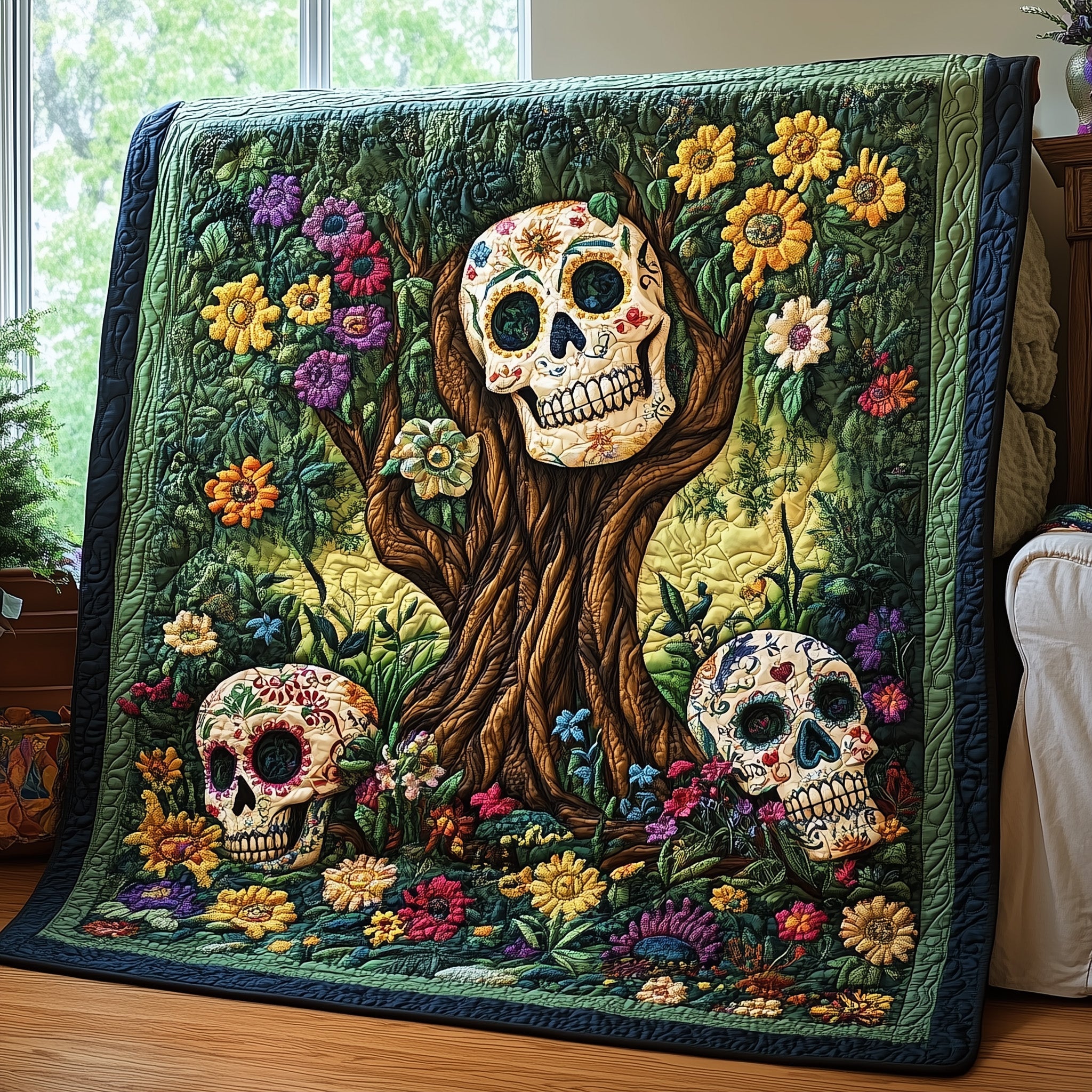 Vines of the Afterlife Quilted Blanket Best Couch Throw BlanketSkull Chritsmas Presents 