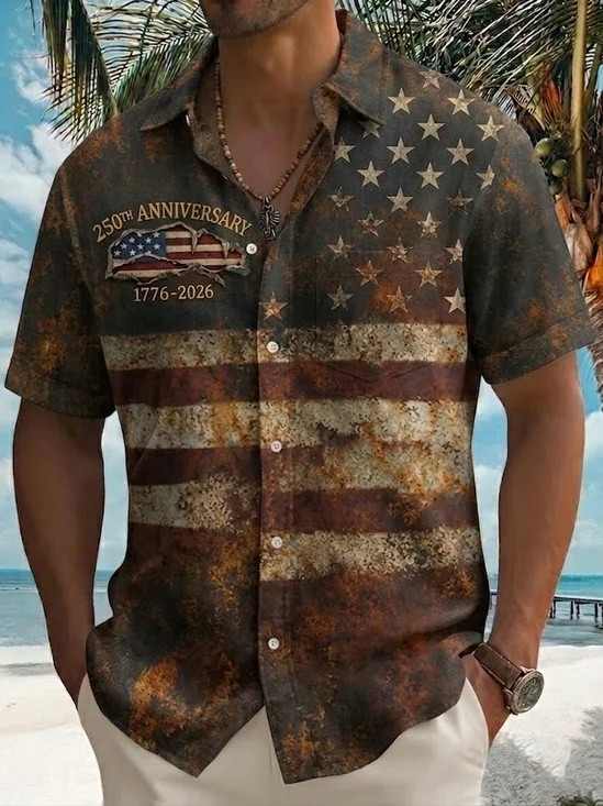 Vintage 250th Anniversary Hawaiian Button Shirt Independence Day 1776 2026 Clothing Gift Ideas