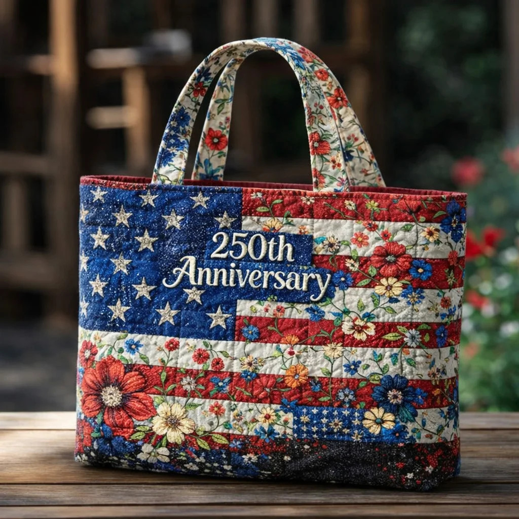 Vintage 250th Anniversary Tote Bag American Flag Floral Shoulder Bag Gift For Mom
