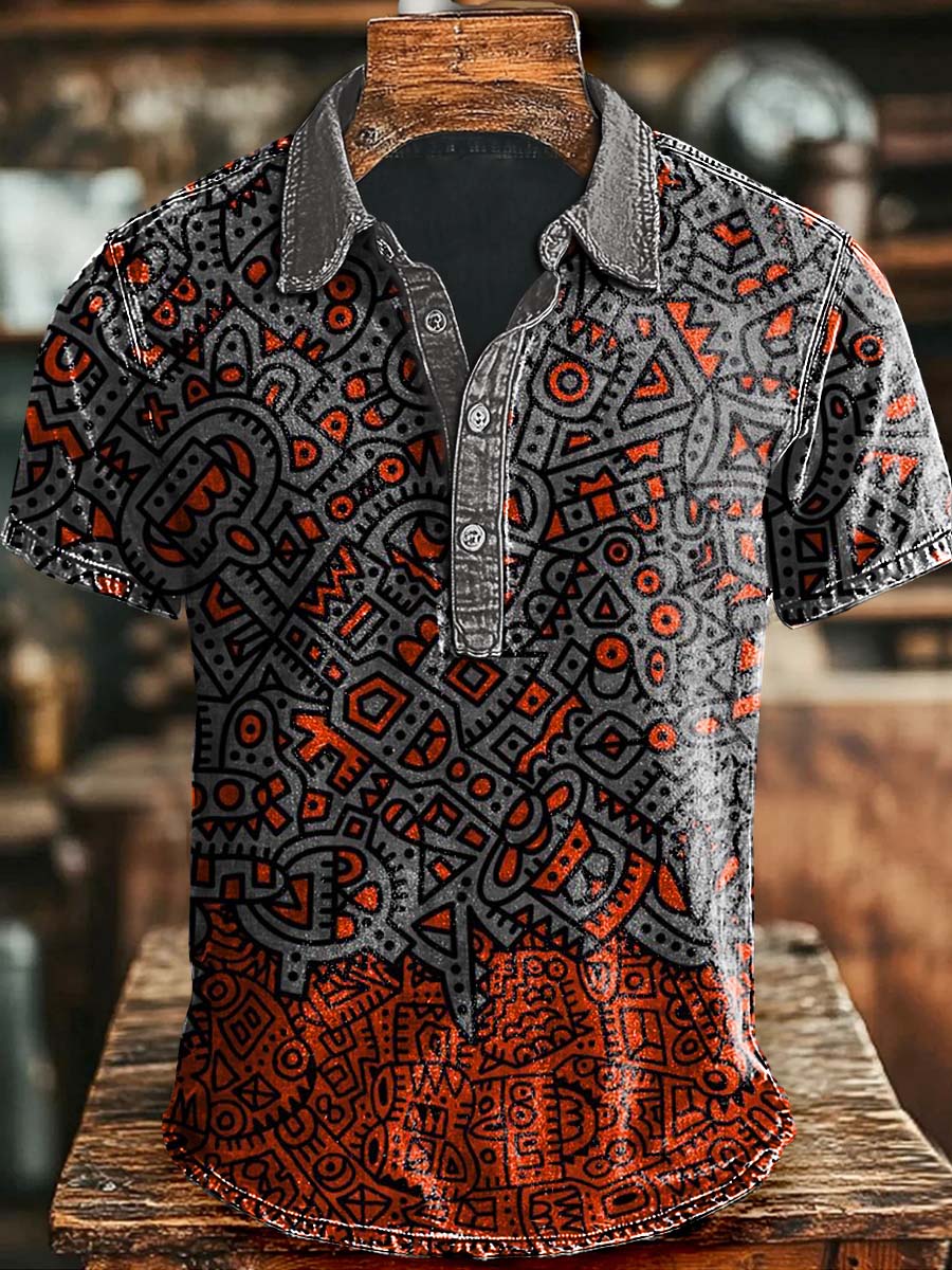 Vintage Abstract Art Gradient Print Casaul Short Sleeve Polo Shirt Halloween Day Present Ideas For Him
